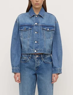 Womens Cropped Denim Jacket Classic Blue