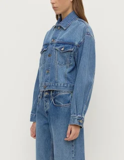 Womens Cropped Denim Jacket Classic Blue
