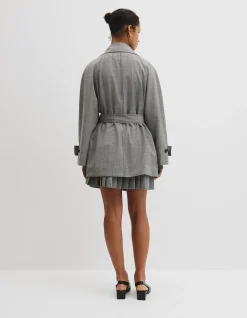 Wool Blend Funnel Check Jacket