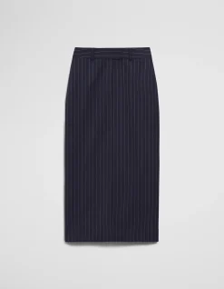 Wool Blend Tailored Pinstripe Column Skirt