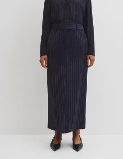 Wool Blend Tailored Pinstripe Column Skirt