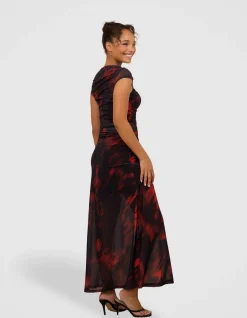 YASMA GATHERED MESH MAXI DRESS