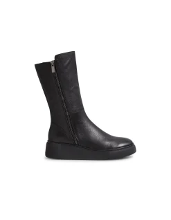 Yogue Black Leather Zip Platform Calf Boots
