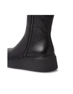Yogue Black Leather Zip Platform Calf Boots