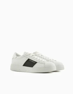 Zar Leather Sneaker with Contrast Panel and Embossed Logo