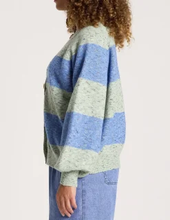 Zarda Cropped Wool Blend Stripe Cardigan